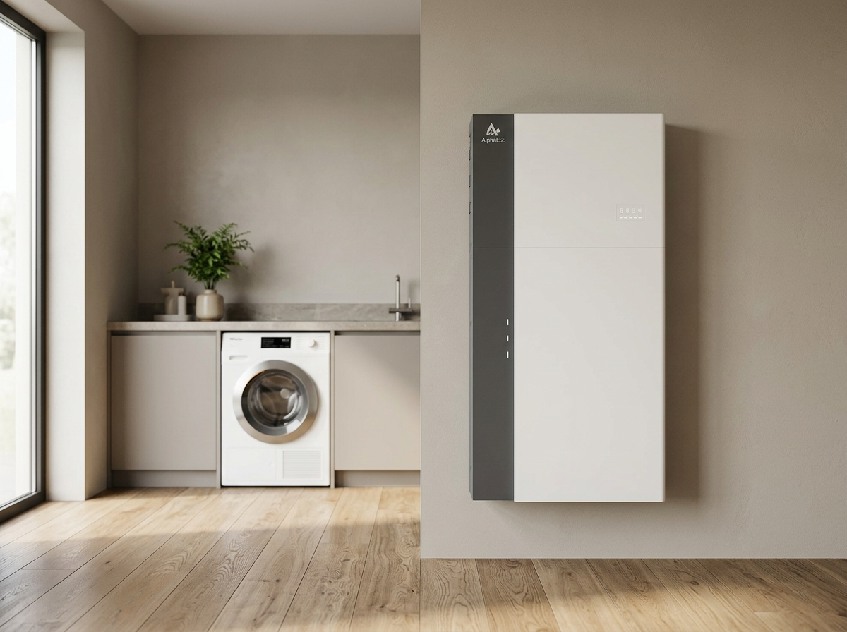Geïnstalleerde AlphaESS thuisbatterij in moderne woning